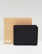Asos Leather Wallet With All Over Weave Design In Black - Black