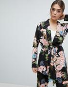 Boohoo Premium Floral Print Belted Blazer - Multi