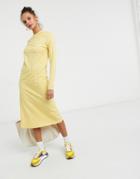 Monki Charla Organic Cotton Long Sleeve Ruched Front Midi Dress In Yellow