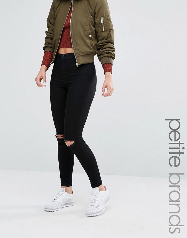 Miss Selfridge Petite Busted Knee Skinny Jean - Black