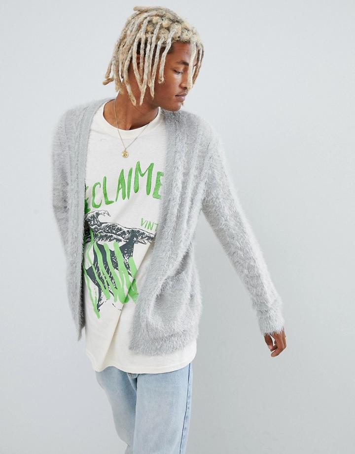Asos Design Fluffy Cardigan In Light Gray - Gray