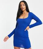 Flounce London Petite Scoop Neck Ribbed Mini Dress In Cobalt-blues