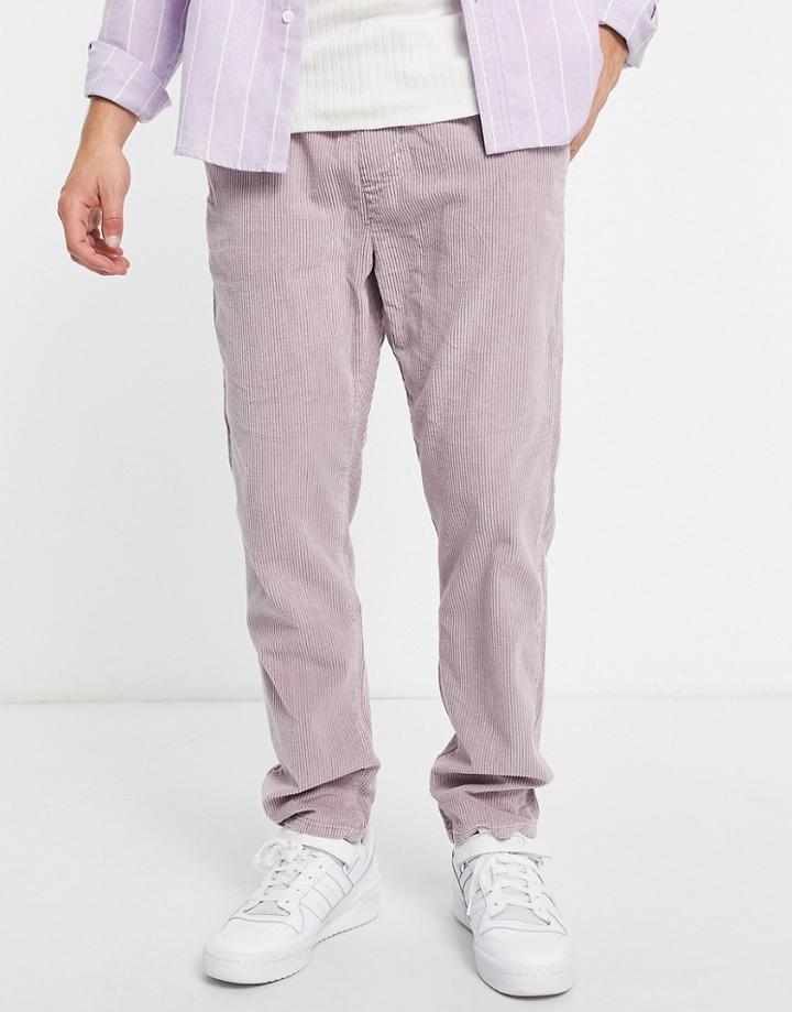 Asos Design Slim Pants In Purple Cord With Acid Wash