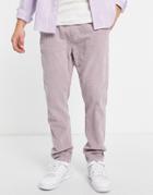 Asos Design Slim Pants In Purple Cord With Acid Wash