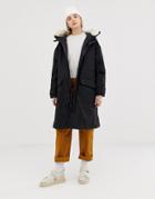 Weekday Oversized Parka With Faux Fur Hood - Black