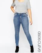 Asos Curve Lisbon Mid Rise Skinny Jean In Tamsin Wash - Blue