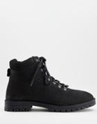 Silver Street Chunky Sole Hiker Boots In Black Leather
