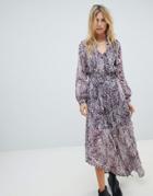 Religion Button Up Maxi Dress In Grunge Leopard - Red