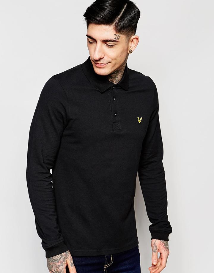 Lyle & Scott Polo Shirt With Eagle Logo Long Sleeves In Black - Black