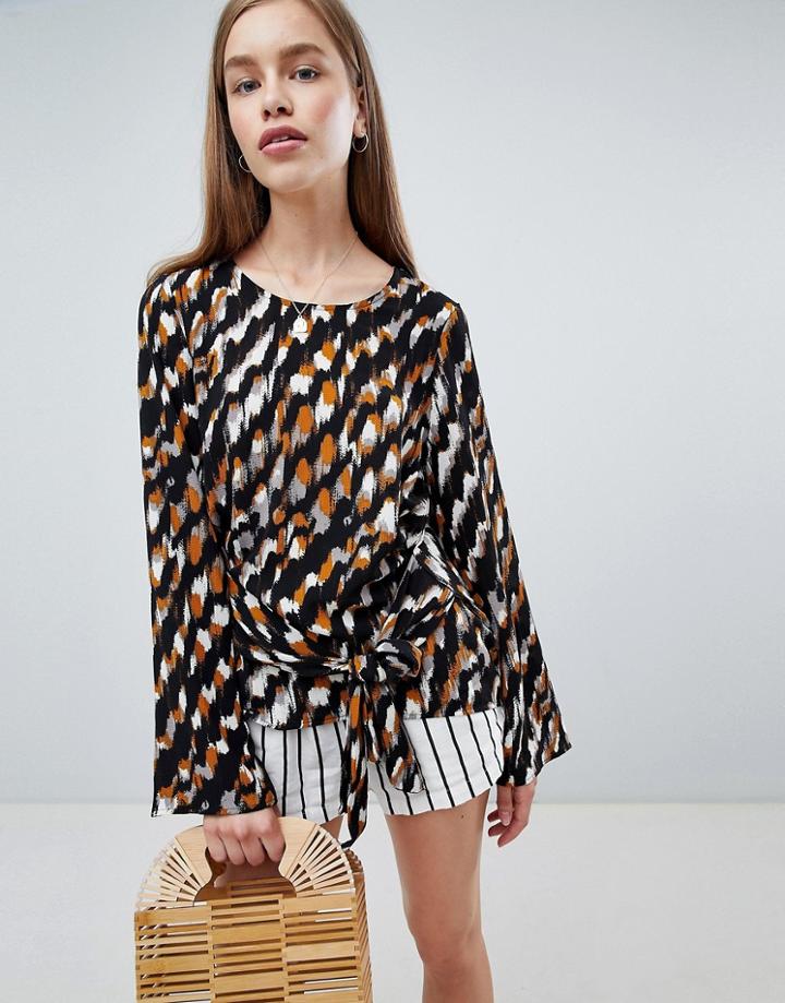 Brave Soul Stacey Long Sleeve Top With Front Tie Detail - Black