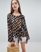 Brave Soul Stacey Long Sleeve Top With Front Tie Detail - Black