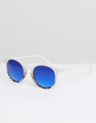 Jeepers Peepers Round Sunglasses With Blue Lens - White