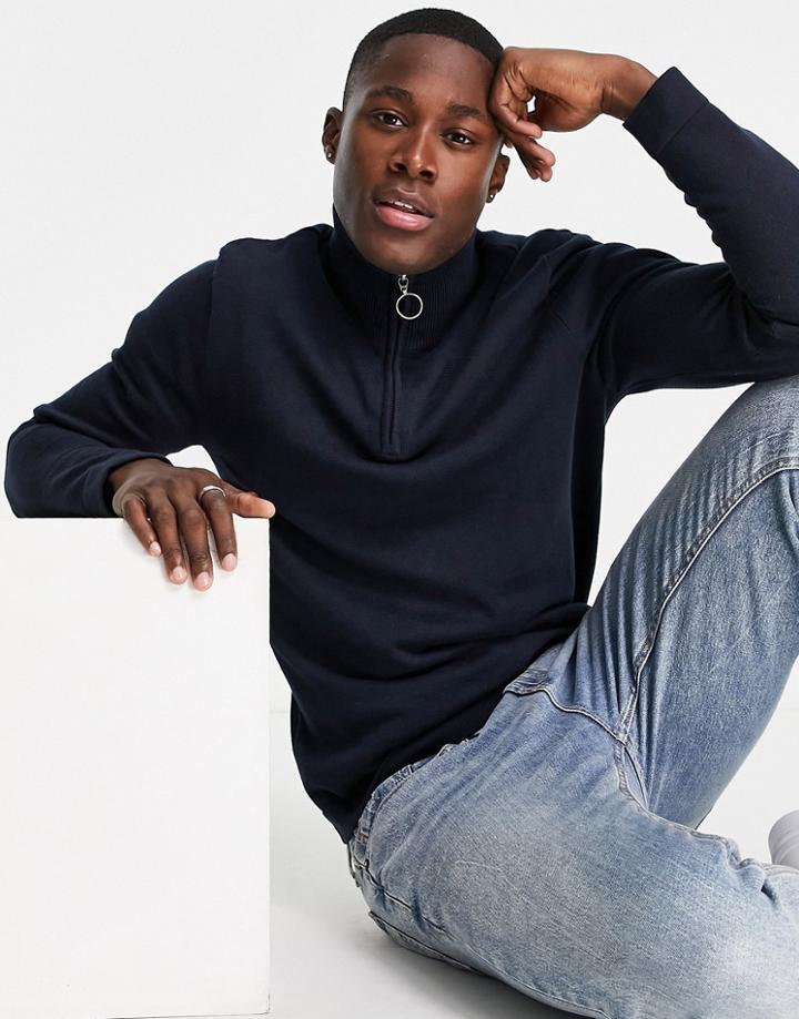Jack & Jones Originals 1/4 Zip Sweater In Navy