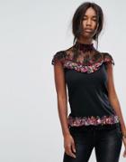 Anna Sui Top With Lace Yoke In Cherry Print - Multi