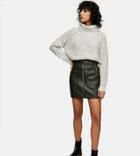 Topshop Petite Faux Leather Motorcycle Skirt In Khaki-green