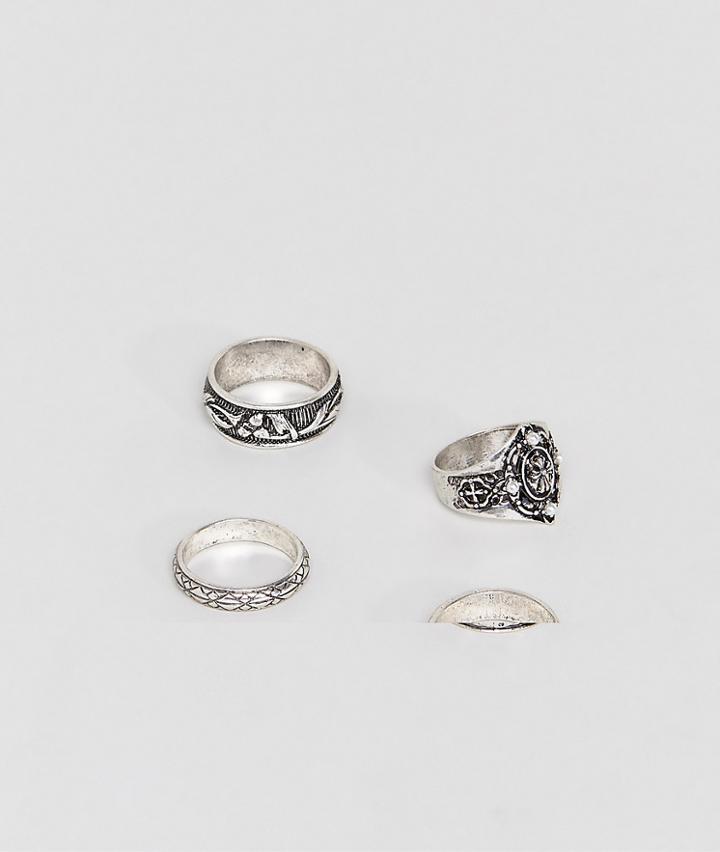 Asos Design Ring Pack With Cross In Burnished Silver Tone - Silver