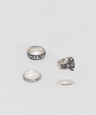 Asos Design Ring Pack With Cross In Burnished Silver Tone - Silver