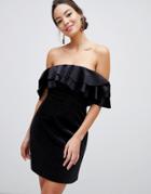 Asos Design Bonded Velvet Ruffle Shift Mini Dress - Black