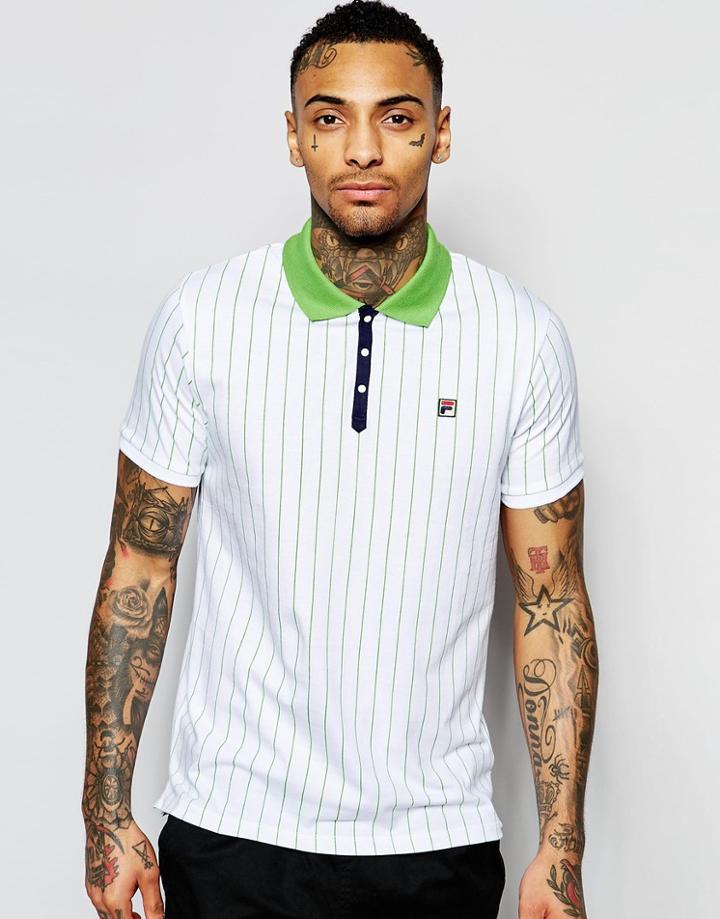 Fila Vintage Polo Shirt In Pinstripe - White