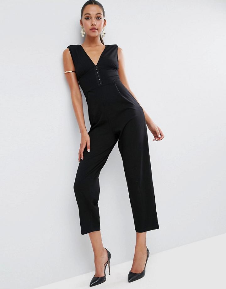 Asos Jersey Jumpsuit With Hardware And Waist Detail - Black