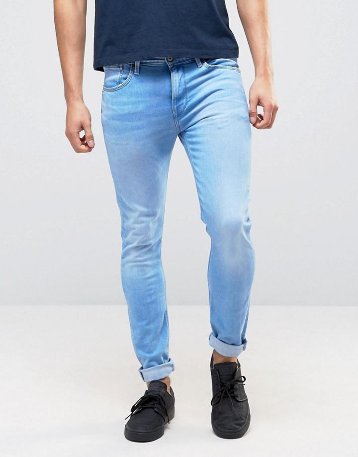 Pepe Nickle Skinny Jean Bleach Wash - Blue