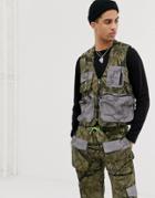 Jaded London Utility Tank In Camo Print With Reflective Pockets - Green