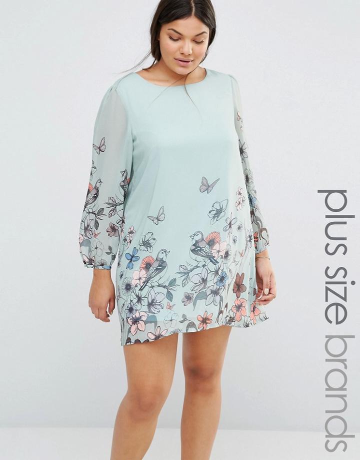 Yumi Plus Shift Dress In Butterfly Print - Blue