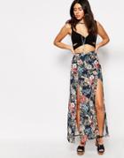 Love Maxi Skirt With Thigh Split - Navy Floral