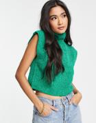 Asos Design High Neck Knit Tank In Chenille In Green