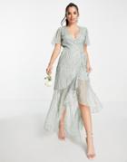 Frock And Frill Bridesmaids Embellished Wrap Maxi Dress In Sage Green