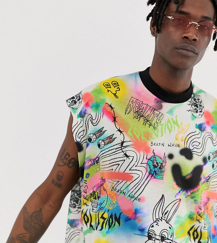 Collusion Sleeveless Printed T-shirt - Multi