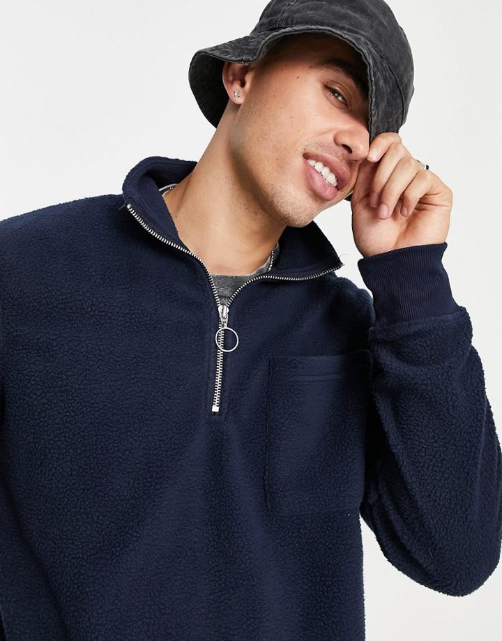 Jack & Jones Originals Quarter Zip Fleece In Navy