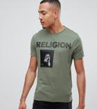 Religion Muscle Fit T-shirt In Green With Patch Print - Green