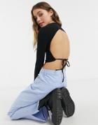 Pull & Bear Ribbed Open-back Top In Black