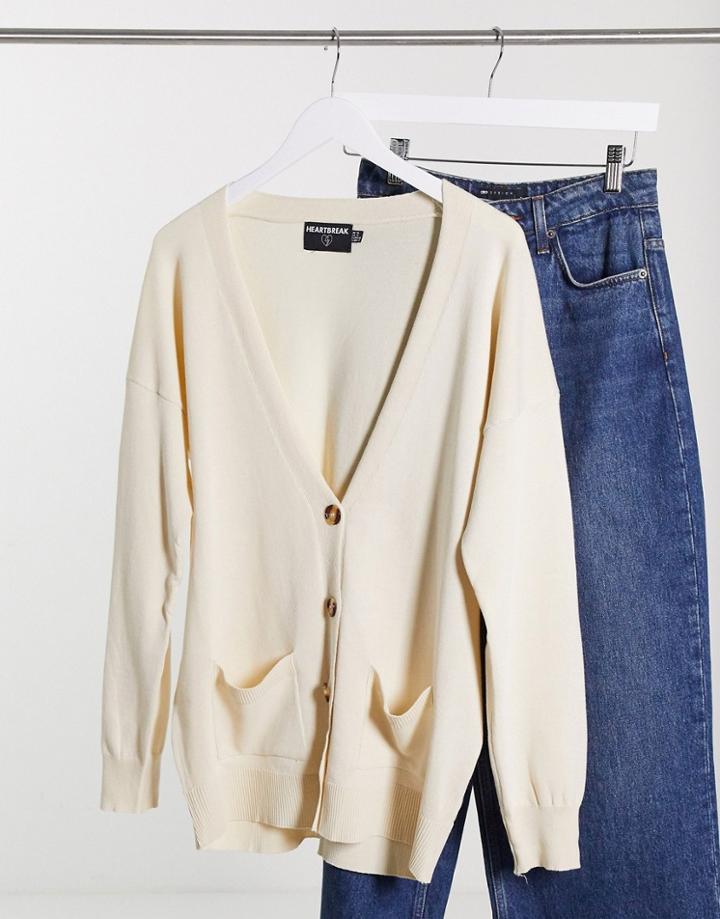 Heartbreak Oversized Pocket Cardigan Set In Beige-neutral