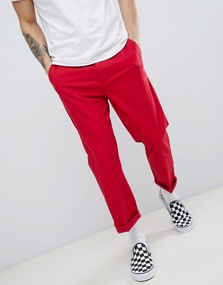Asos Design Skater Cropped Chinos In Red - Red