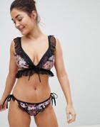 Asos Fuller Bust Floral Print Dot Mesh Frill Triangle Bikini Top Dd-g - Multi