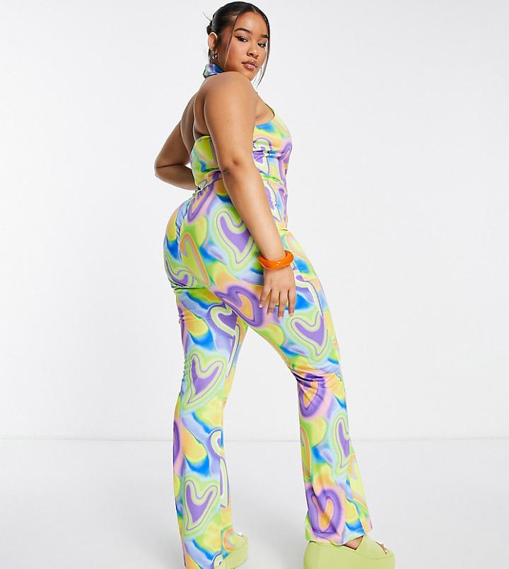Collusion Plus Collar Heart Print Jumpsuit In Multi