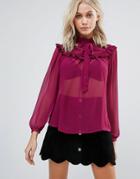 Qed London Blouse With Ruffle Bib - Red