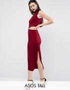 Asos Tall Slinky High Neck Twist Knot Midi Dress - Red