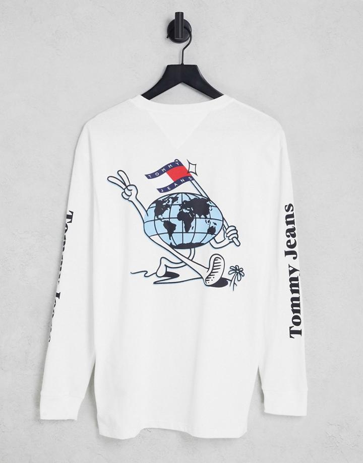 Tommy Jeans Philosotee Back Print Long Sleeve Top Relaxed Fit In White