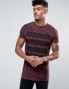 Asos Longline Muscle T-shirt With List Front Print And Washed Effect - Red