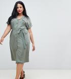 New Look Curve Button Down Utility Dress - Green