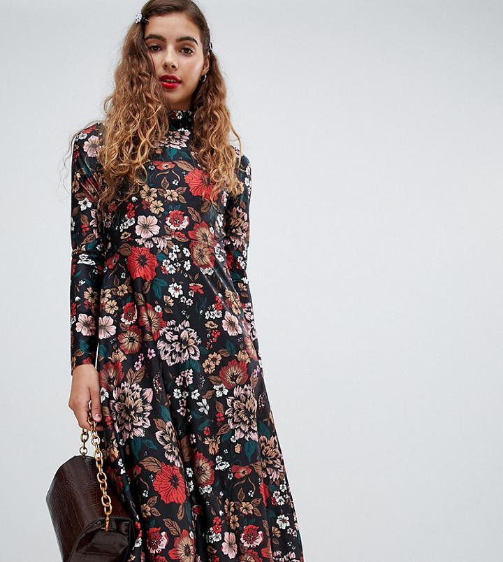 Monki High Neck Floral Print Midi Dress