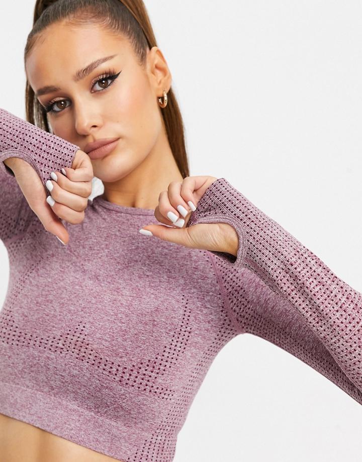 Love & Other Things Gym Long Sleeve Cropped Top In Purple Heather