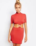 The Ragged Priest High Neck Dress With Cut Outs And D-ring Detail - Rust