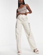 Public Desire Plisse Tassel Cargo Pants In Cream-white