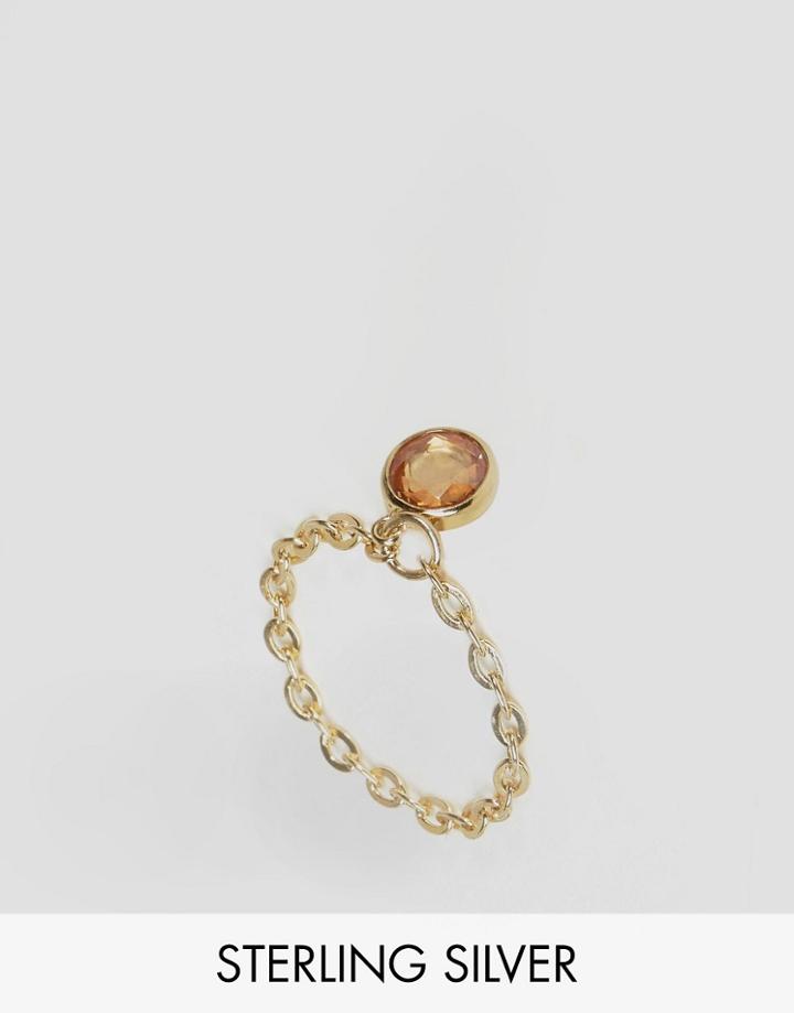 Asos Gold Plated Sterling Silver Chain Stone Ring - Gold