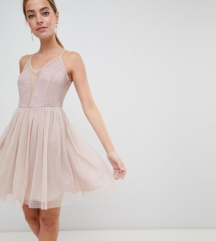 Asos Design Petite Sleeveless Dobby Lace Mix Mini Dress-pink