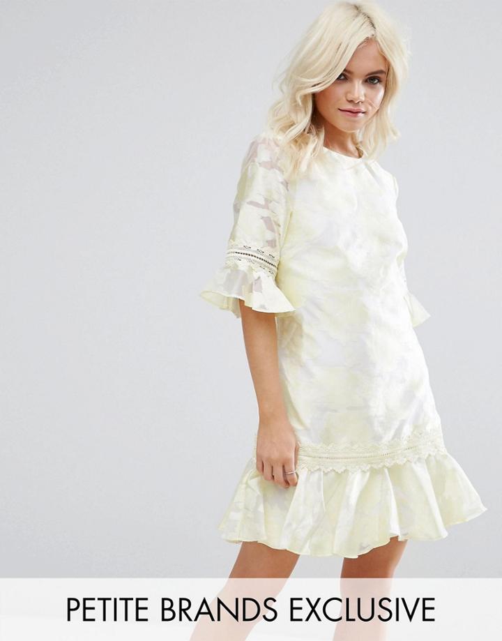 Little Mistress Petite All Over Jacquard Shift Dress With Fluted Hem - Yellow